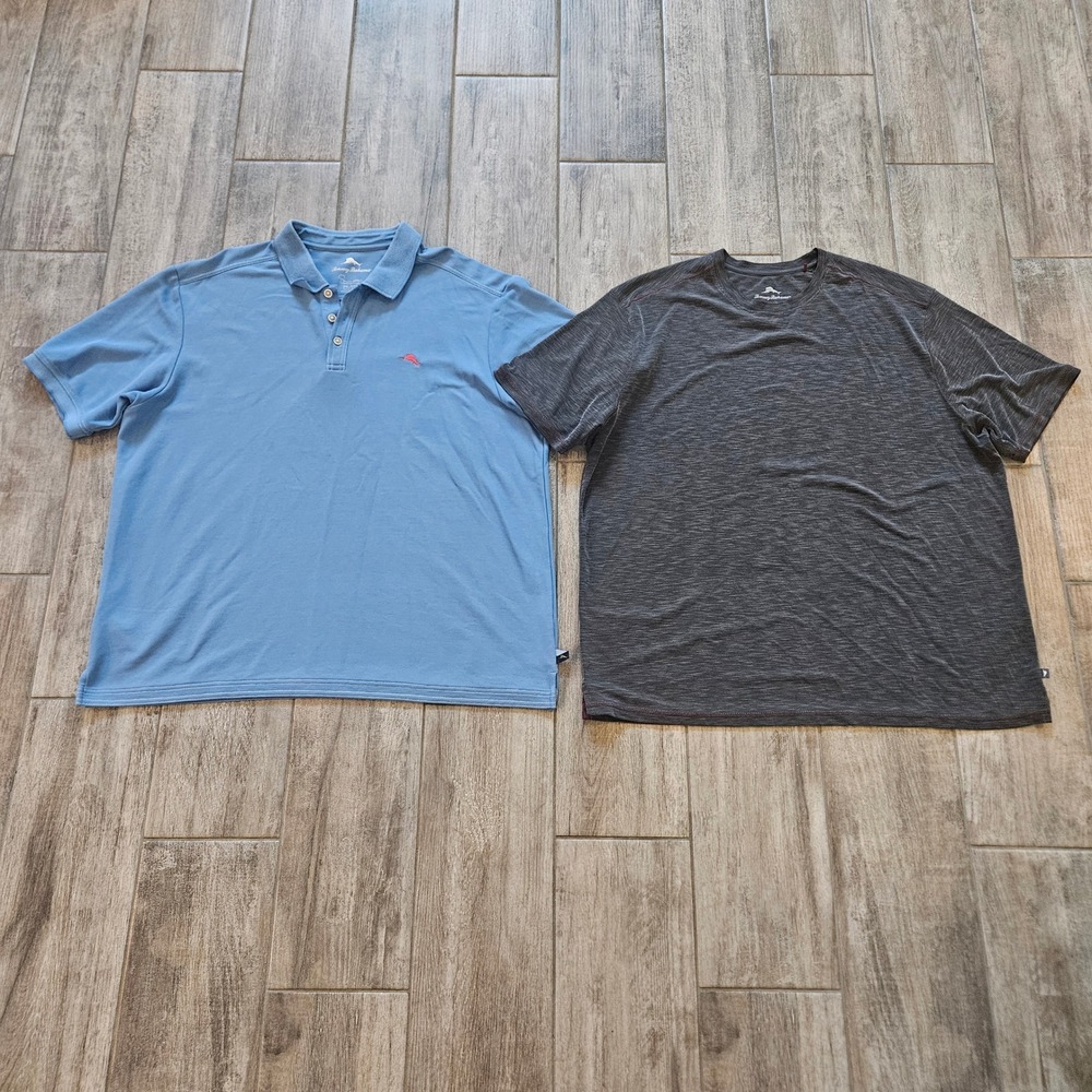 Tommy Bahama Shirts Lot of 2 Mens 2XL Blue Polo Grey Tee Short Sleeve Resortwear